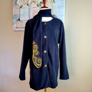 BOB MACKIE | NWT Wearable Art Black Fleece Jacket & Embroidered Scarf Set sz L